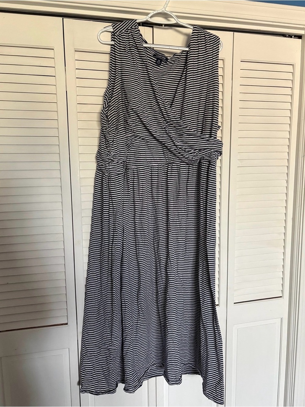 Lands' End Blue and White Striped faux wrap Sleeveless Wrap Maxi Dress